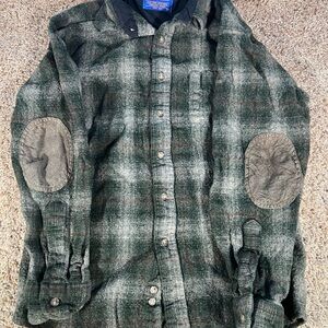 Pendleton 100% WOOL Plaid Button-Up Shirt with Elbow Patches